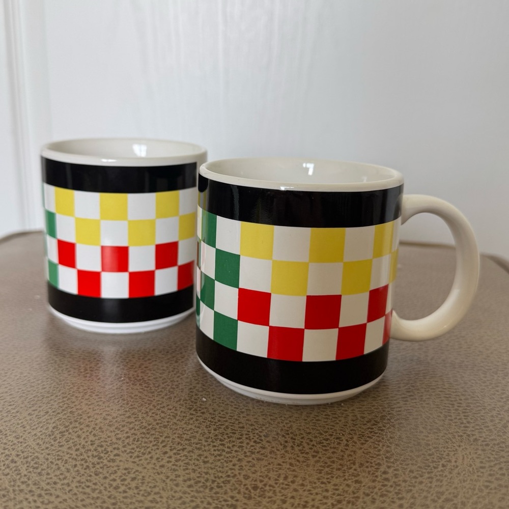 Vintage 1985 Japan Taylor & NG San Fran Chromazone Checks Black Mugs Set of 2